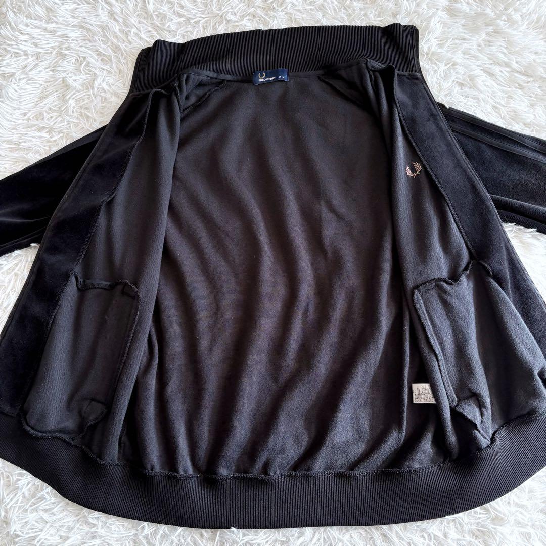 フレッドペリー ベロア トラックジャケット 月桂樹ロゴ ダブルライン 黒 M