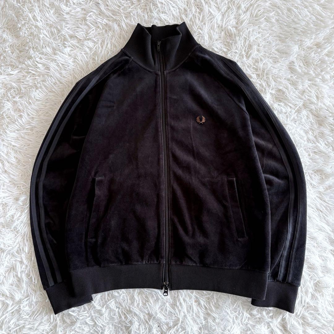 フレッドペリー ベロア トラックジャケット 月桂樹ロゴ ダブルライン 黒 M