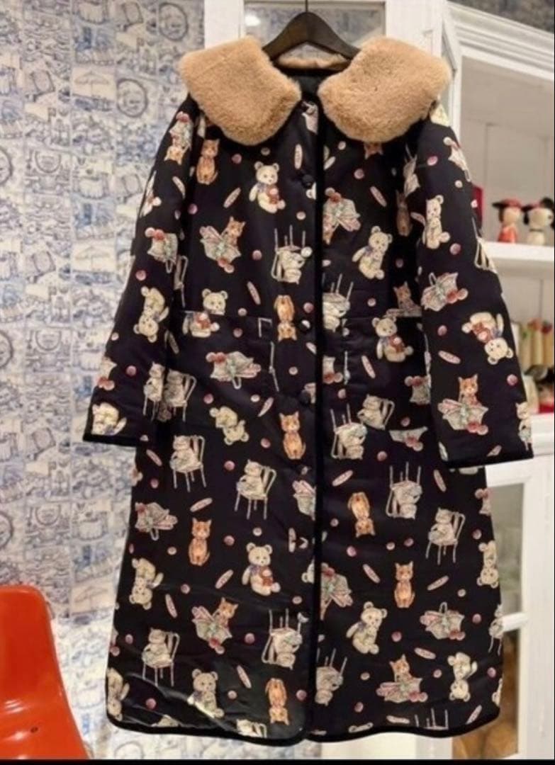 yukiemon＊M＊まぜまぜ柄コート＊ブラック