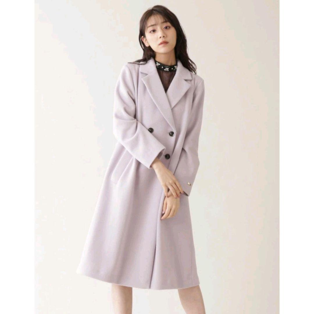 ジルスチュアート ライトモッサチェスター コート ロング ピンク ラベンダー l