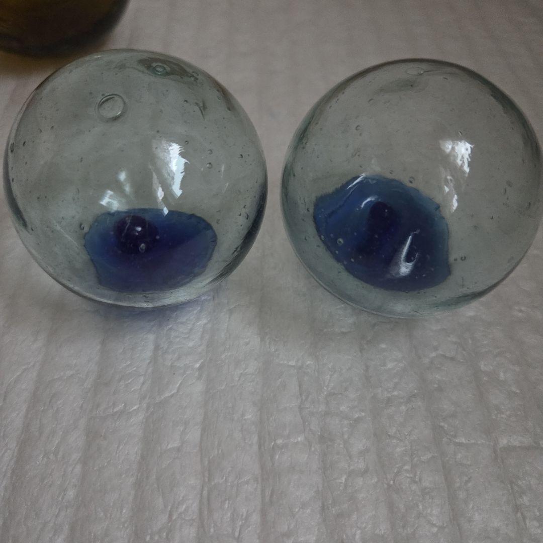 ガラス浮き玉 茶 青ボタンx２