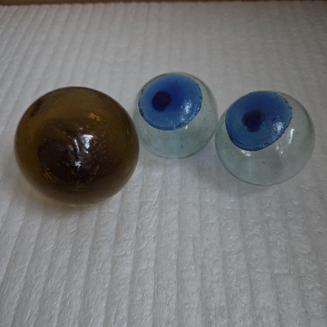 ガラス浮き玉 茶 青ボタンx２