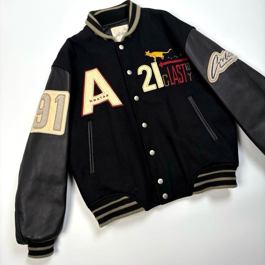 【日本製】 ARBATAX レザーアーム スタジャン 黒 L位 ヴィンテージ