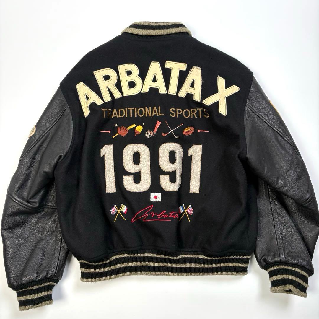 【日本製】 ARBATAX レザーアーム スタジャン 黒 L位 ヴィンテージ