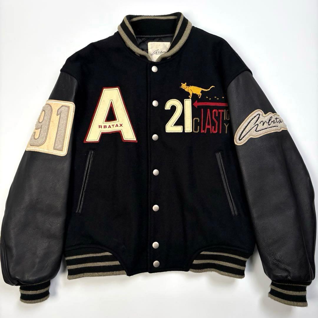 【日本製】 ARBATAX レザーアーム スタジャン 黒 L位 ヴィンテージ