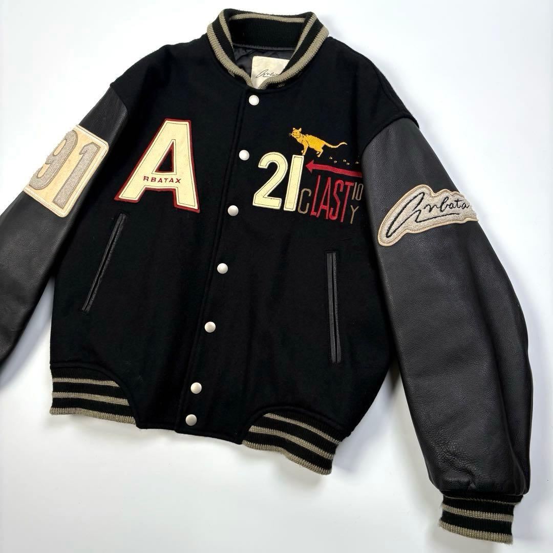 【日本製】 ARBATAX レザーアーム スタジャン 黒 L位 ヴィンテージ