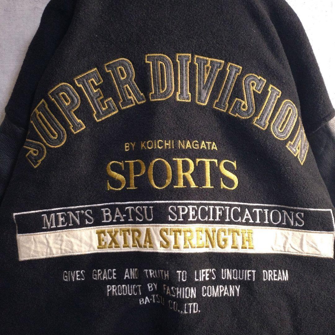 BA-TSU★バツ アームレザー 総刺繍 メルトン スタジャン 黒 L相当