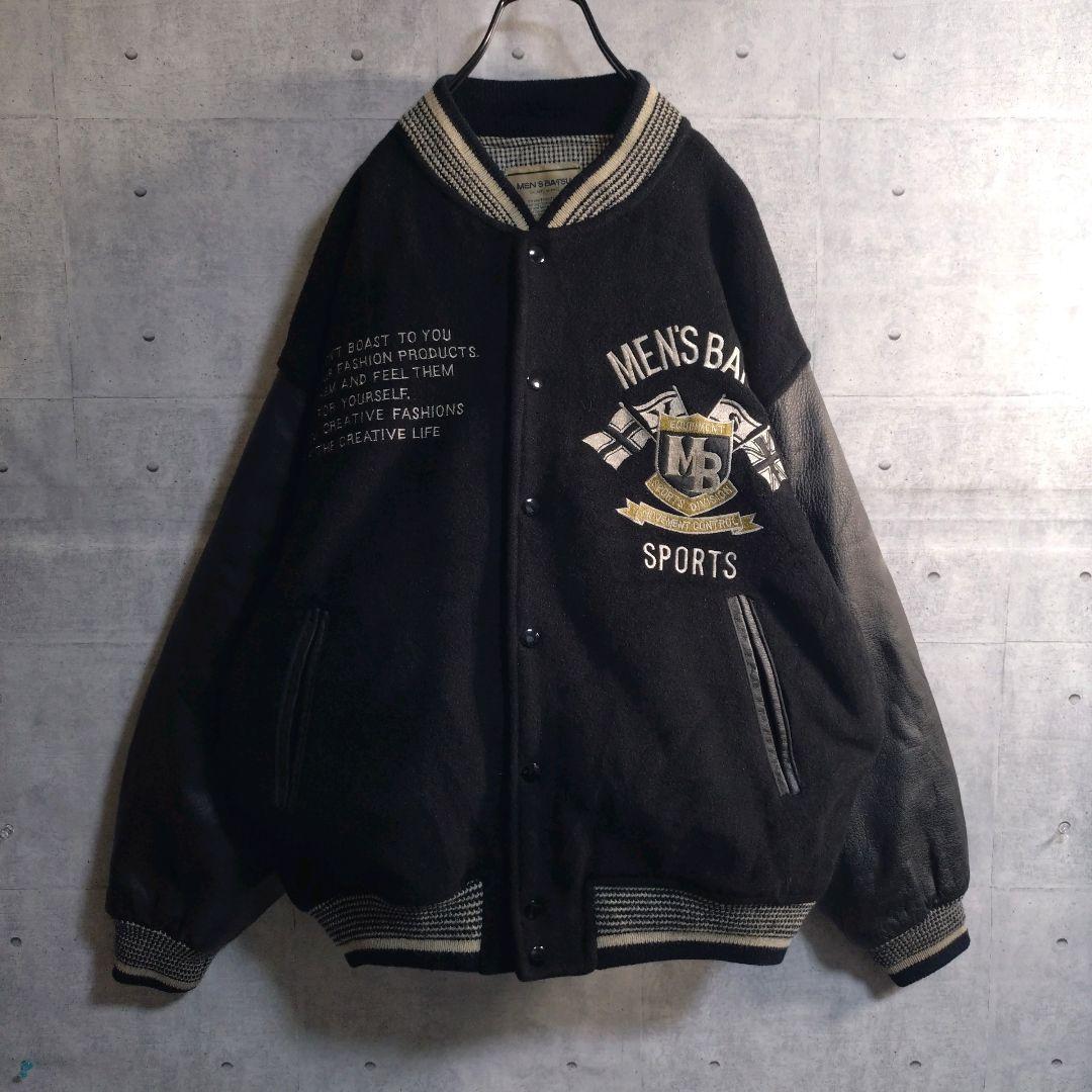 BA-TSU★バツ アームレザー 総刺繍 メルトン スタジャン 黒 L相当