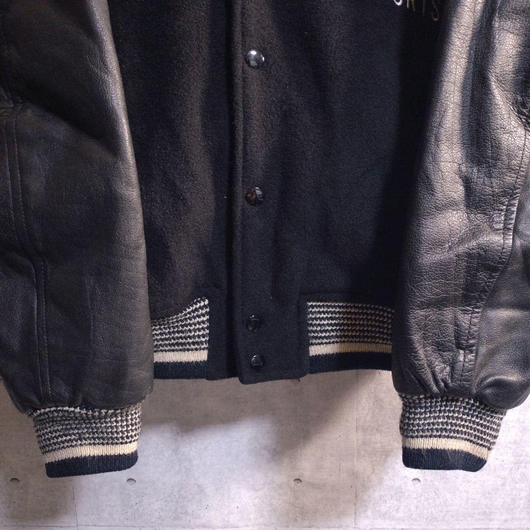 BA-TSU★バツ アームレザー 総刺繍 メルトン スタジャン 黒 L相当