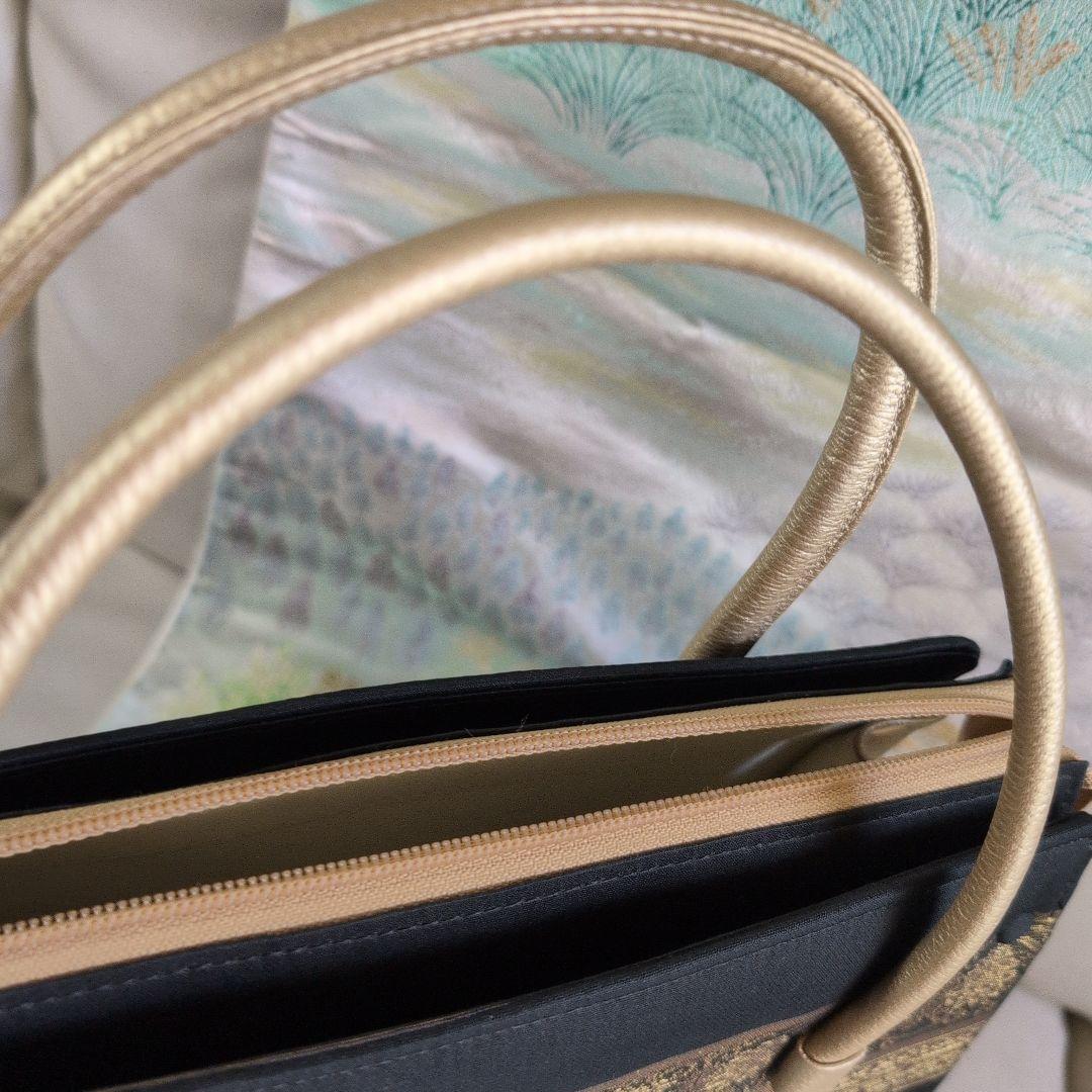 利休バック　和装用バッグ 上品　結婚式　黒　大きめ　正絹　美品