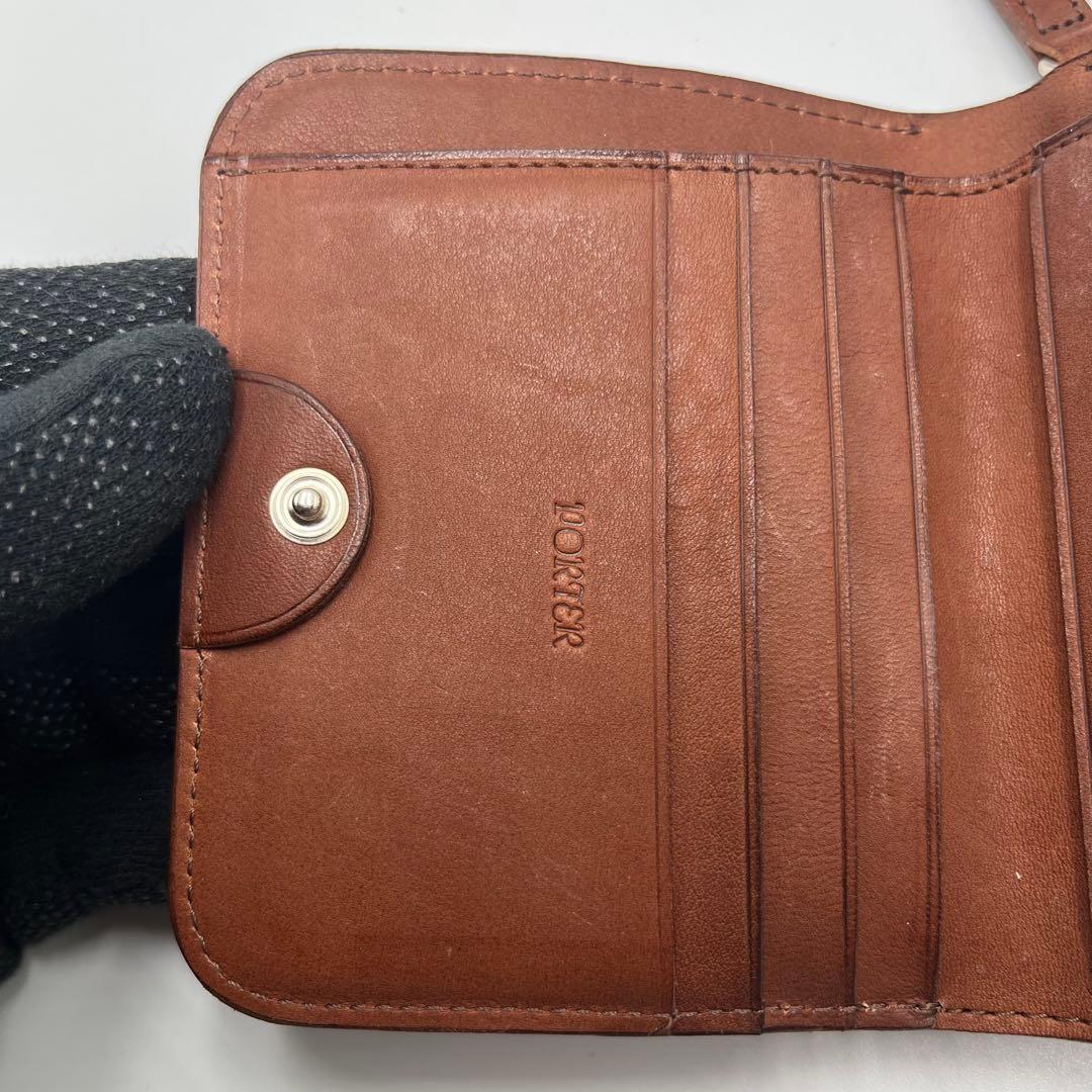美品 ポーター マーガレットハウエル コラボ 二つ折り財布 ダークブラウン 箱付