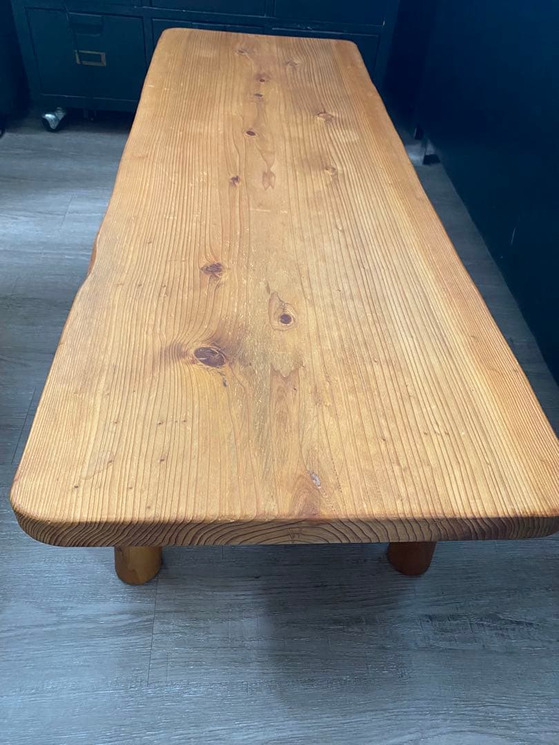 天然木 一枚板 ローテーブル 丸脚 約120cm カフェテーブル ベンチ 作業台
