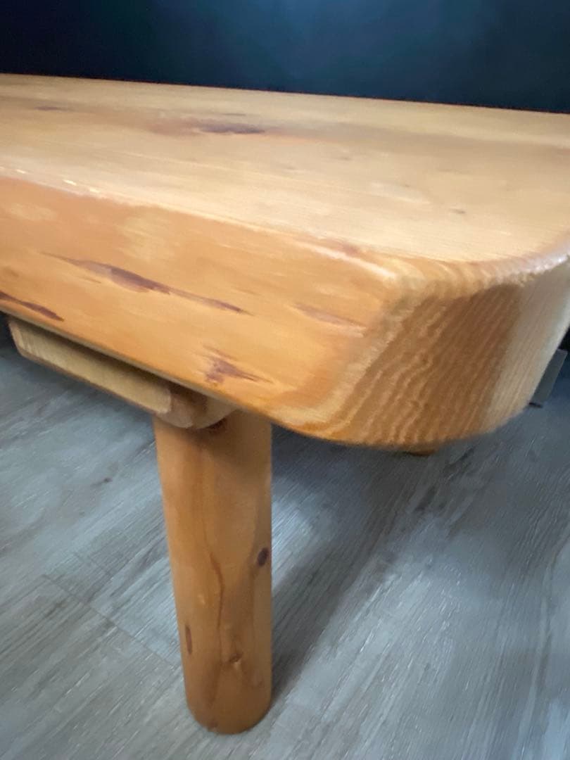 天然木 一枚板 ローテーブル 丸脚 約120cm カフェテーブル ベンチ 作業台