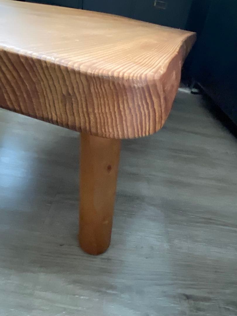 天然木 一枚板 ローテーブル 丸脚 約120cm カフェテーブル ベンチ 作業台