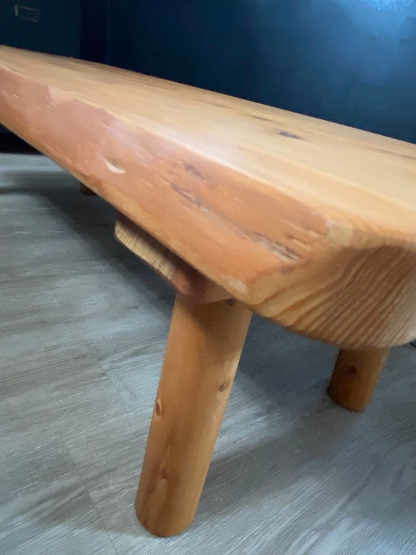 天然木 一枚板 ローテーブル 丸脚 約120cm カフェテーブル ベンチ 作業台