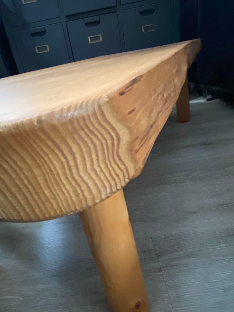 天然木 一枚板 ローテーブル 丸脚 約120cm カフェテーブル ベンチ 作業台