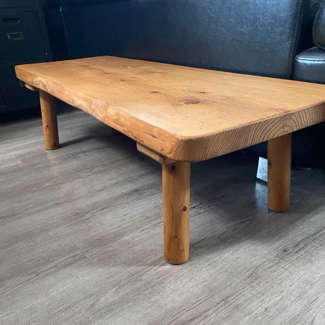 天然木 一枚板 ローテーブル 丸脚 約120cm カフェテーブル ベンチ 作業台