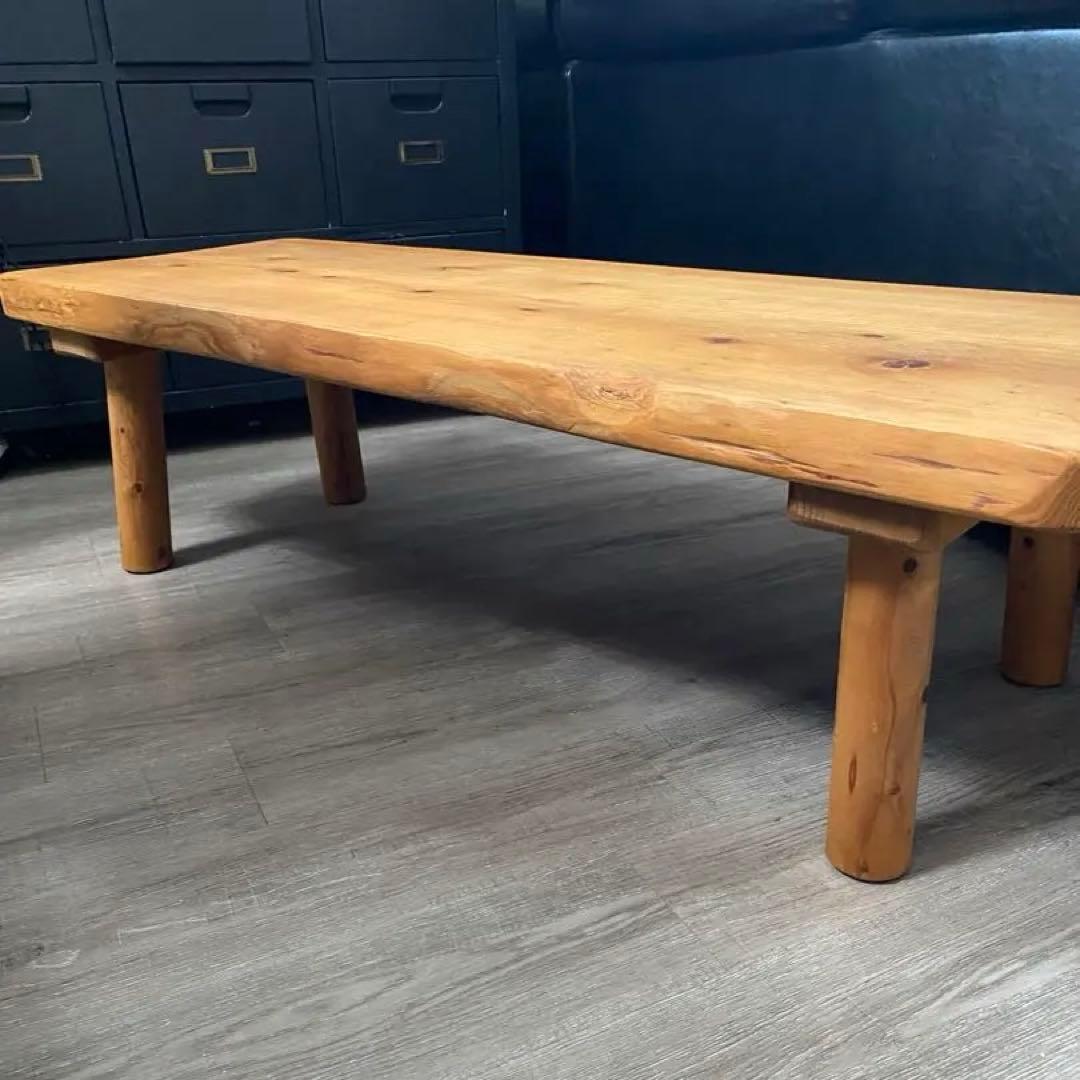 天然木 一枚板 ローテーブル 丸脚 約120cm カフェテーブル ベンチ 作業台