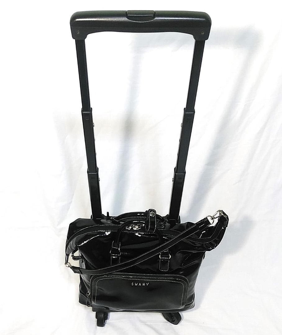 美品 SWANY スワニー　エナメル 小型キャリーケース　黒　送料込　即使用可