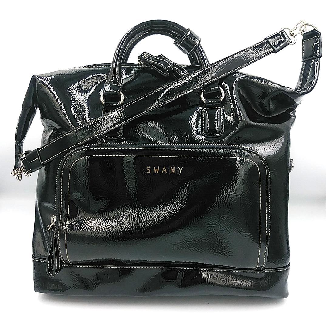 美品 SWANY スワニー　エナメル 小型キャリーケース　黒　送料込　即使用可