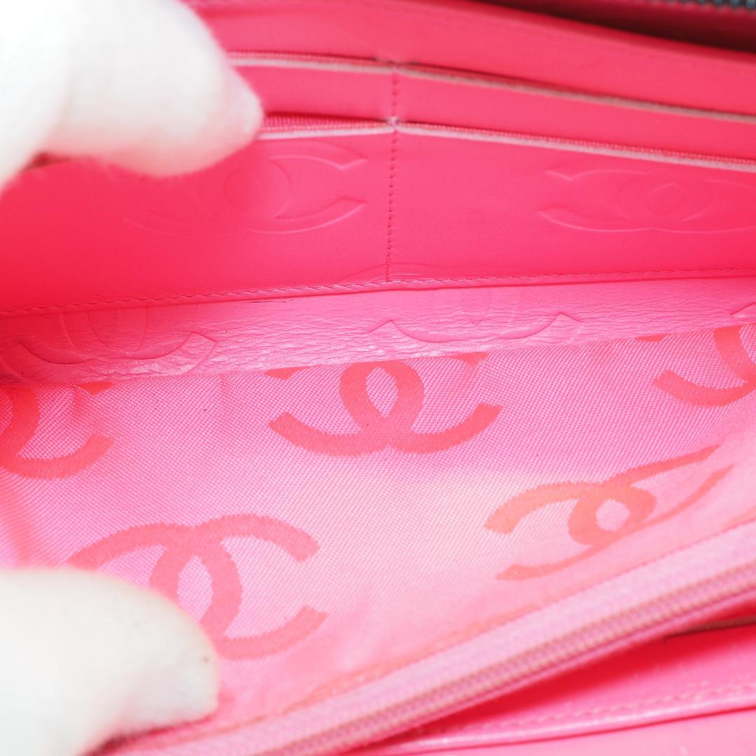 CHANEL シャネル カンボンライン ラウンドファスナー 黒×ピンク
