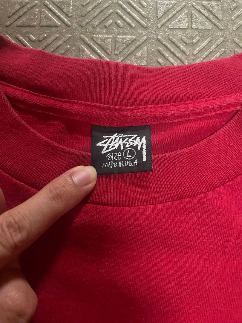 80s STUSSY 黒タグ　クラウン Tシャツ L レッド
