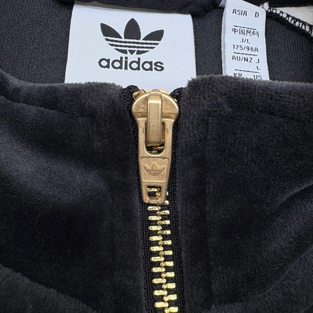 美品✨ アディダス ベロア トラックジャケット 刺繍ロゴ ブラック ホワイト L