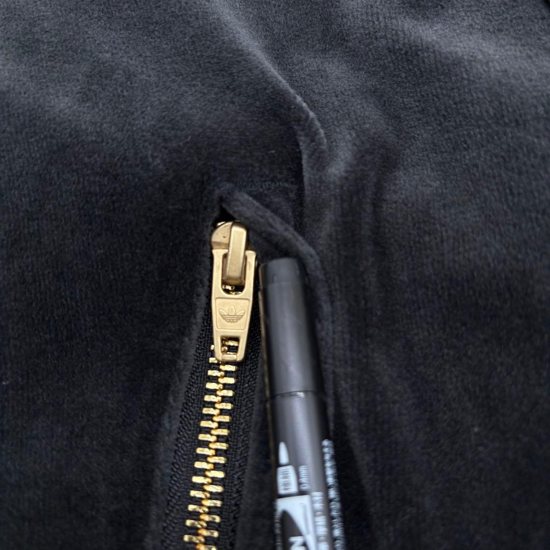 美品✨ アディダス ベロア トラックジャケット 刺繍ロゴ ブラック ホワイト L