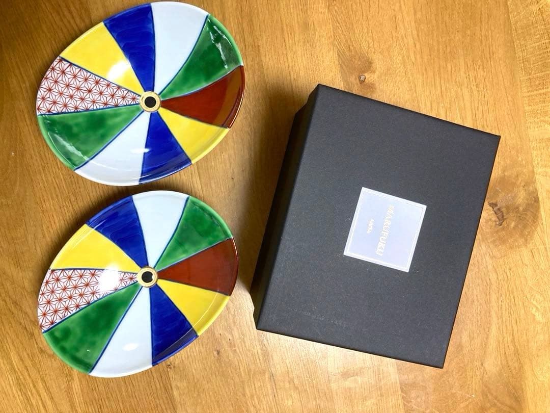 新品未使用　有田焼 紙風船両上り小判皿２枚セット②