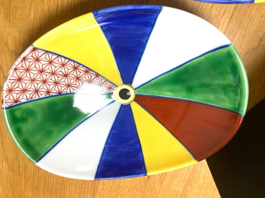 新品未使用　有田焼 紙風船両上り小判皿２枚セット②