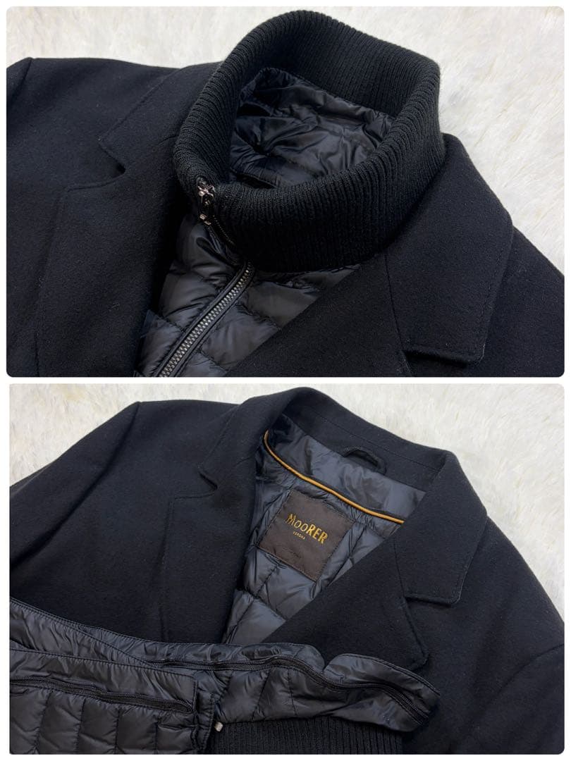 【美品】MOORER HARRIS カシミヤ混 ダウンチェスターコート 黒 52