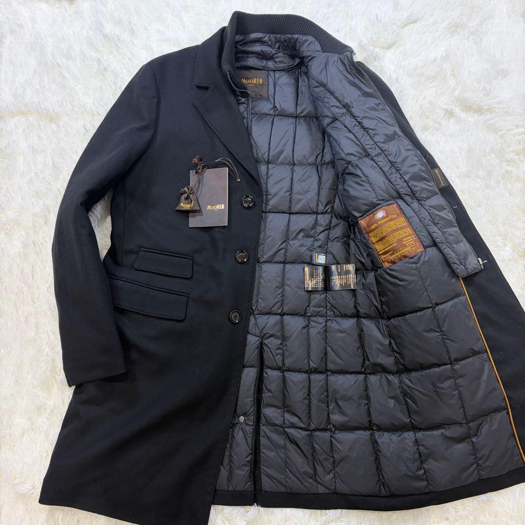 【美品】MOORER HARRIS カシミヤ混 ダウンチェスターコート 黒 52
