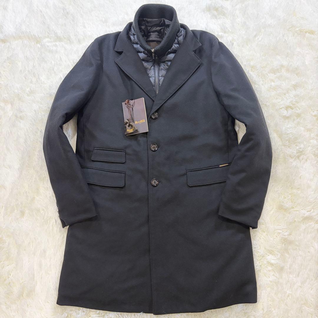 【美品】MOORER HARRIS カシミヤ混 ダウンチェスターコート 黒 52