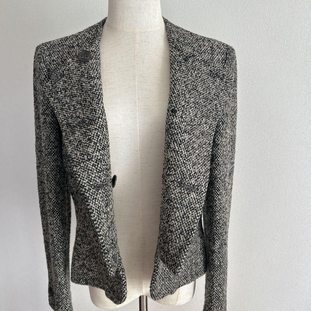 美品✨マックスマーラ 最高級白タグ ノーカラーツイード ジャケット 42