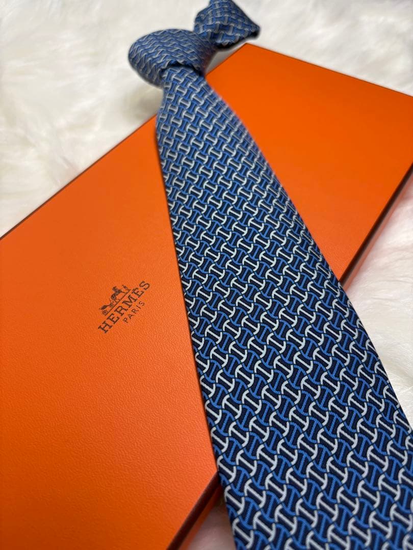 【限定特価】HERMES エルメス ネクタイ Hパターン ブルー