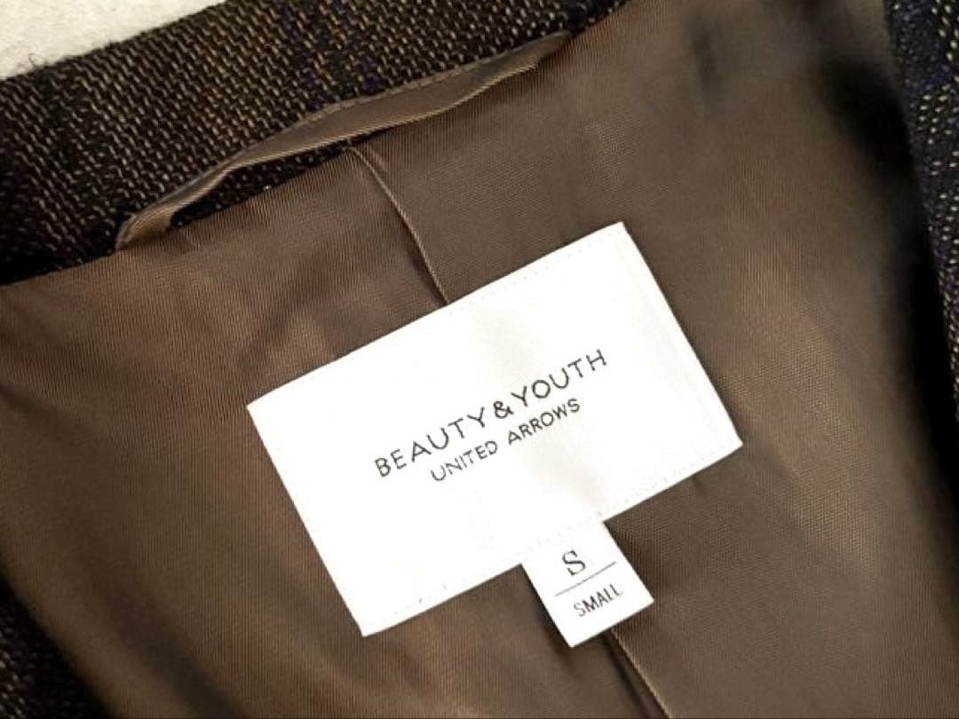 美品 B&Y UNITEDARROWS ソリッド＆チェックカラーレスジャケット
