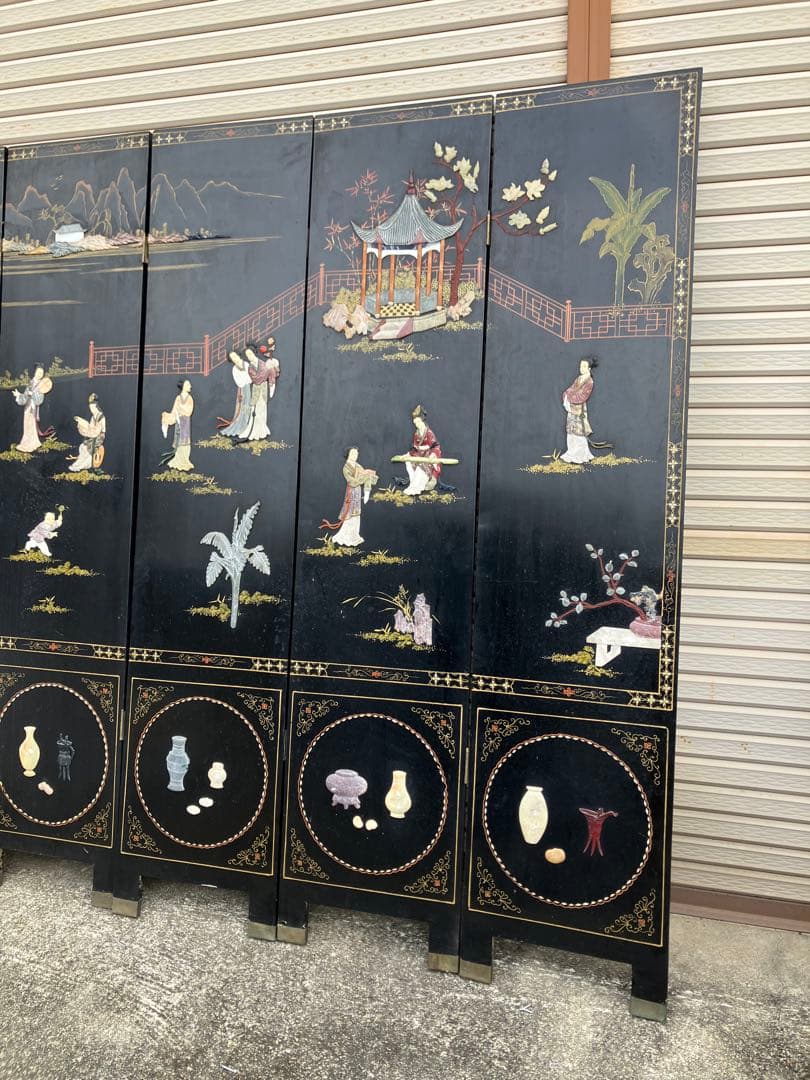 ■中国美術■衝立/パーテーション■玉/螺鈿■6曲/6連■ 現状渡し