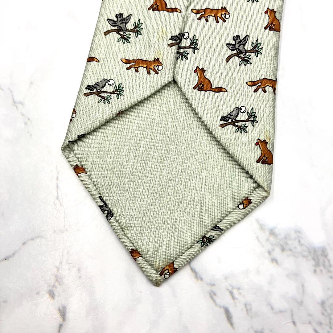 ◆良品◆HERMES エルメス ネクタイ 水色 アニマル柄 オシャレ