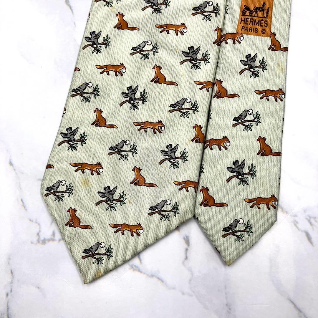 ◆良品◆HERMES エルメス ネクタイ 水色 アニマル柄 オシャレ