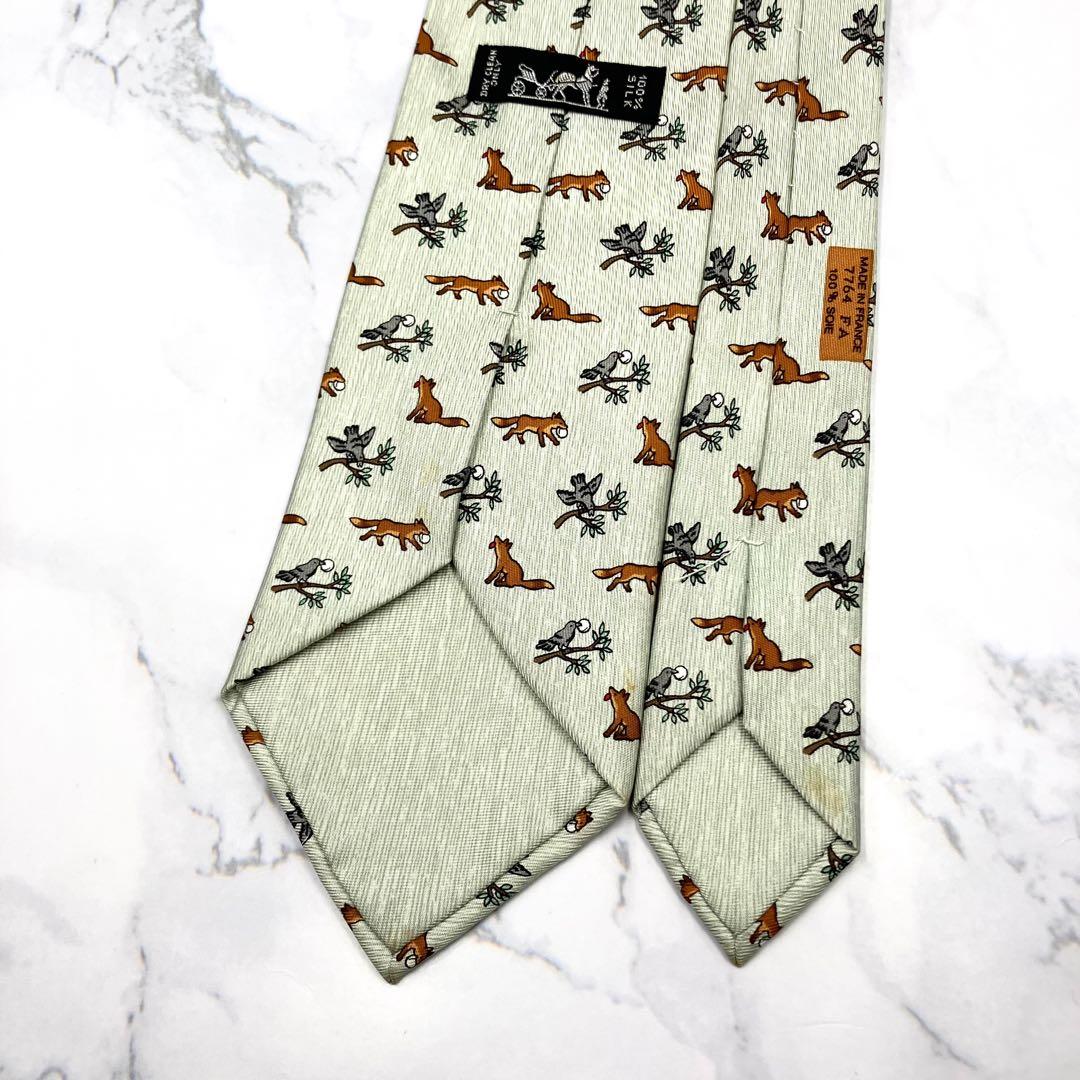 ◆良品◆HERMES エルメス ネクタイ 水色 アニマル柄 オシャレ