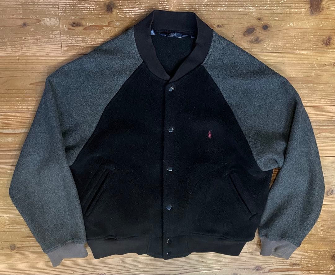 90s ポロ ラルフローレン フリース ブルゾン ブラック×グレー M USA製