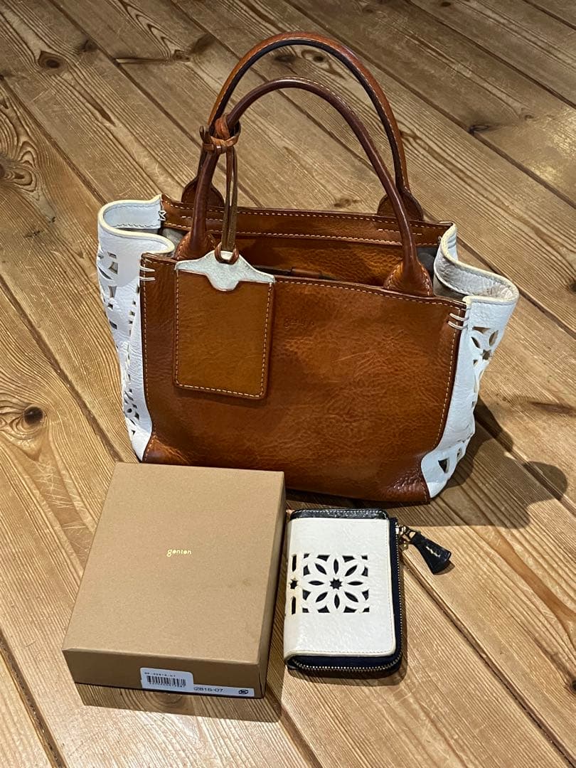gentenキュービック カットワークトートバッグ、ミニ財布、手入れ用品セット