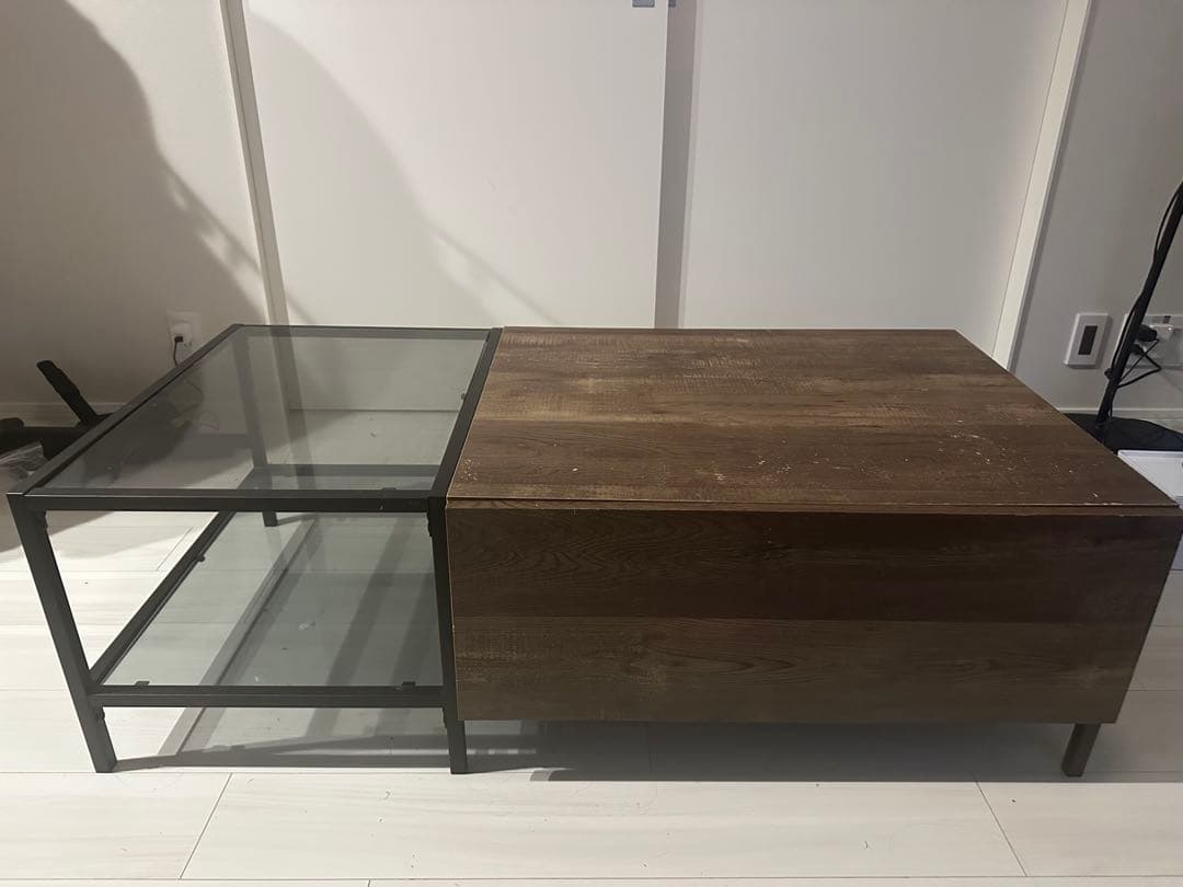 LOWYA ロウヤ 収納引き出し付きローテーブル 木目×ガラス 幅120cm