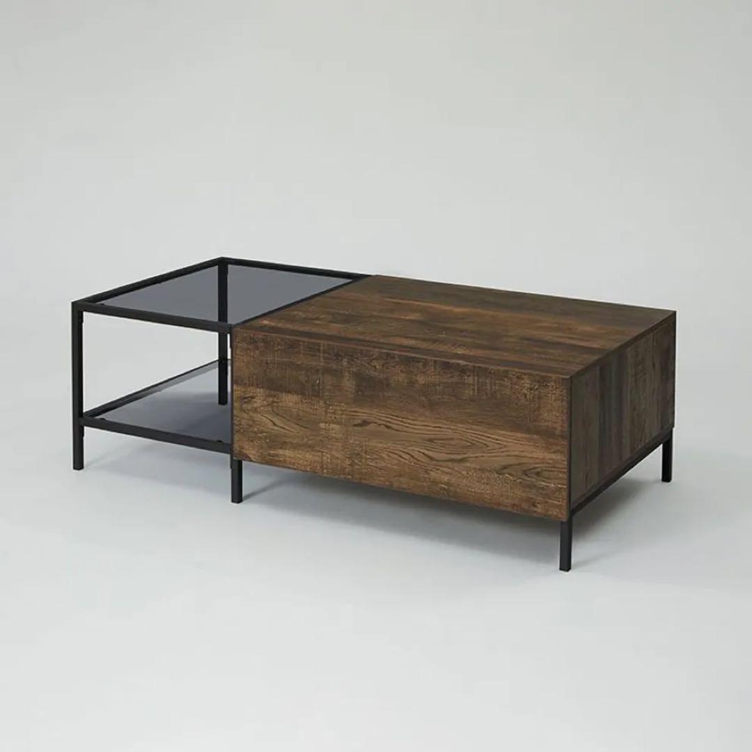 LOWYA ロウヤ 収納引き出し付きローテーブル 木目×ガラス 幅120cm