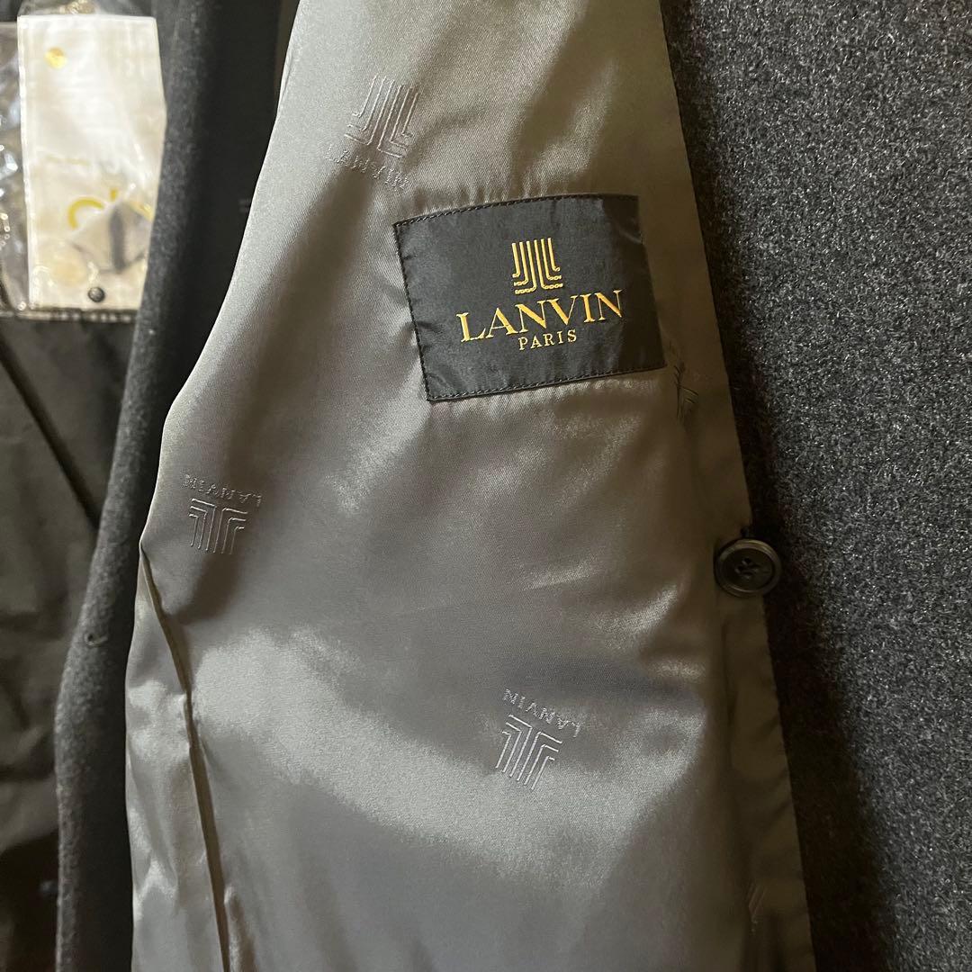 【美品】メンズ　LANVIN ダークグレー ダブルブレストコート　サイズXL