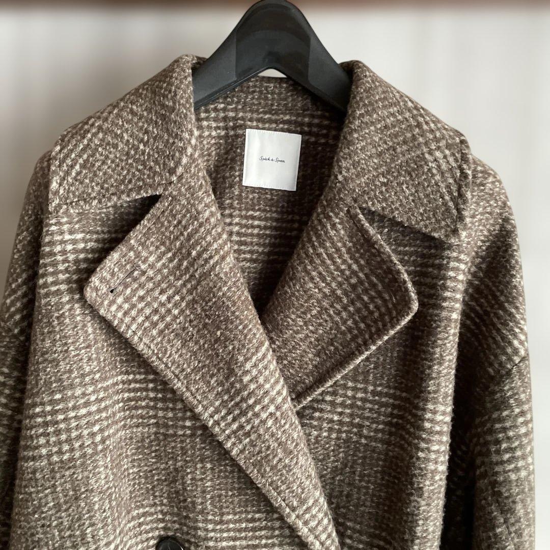 北川景子着用＊スピック＆スパン＊Wスライバーチェックハーフコート ブラウン38