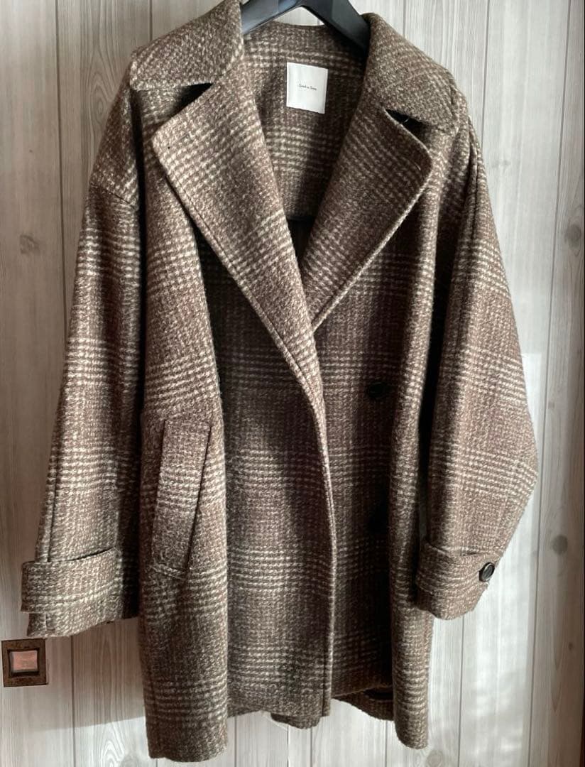 北川景子着用＊スピック＆スパン＊Wスライバーチェックハーフコート ブラウン38