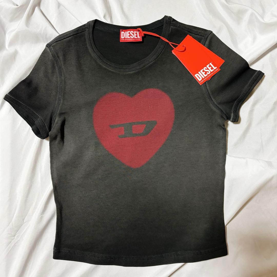 最安値【新品】ブラックDIESEL T-Ele ロゴTシャツ ハート S
