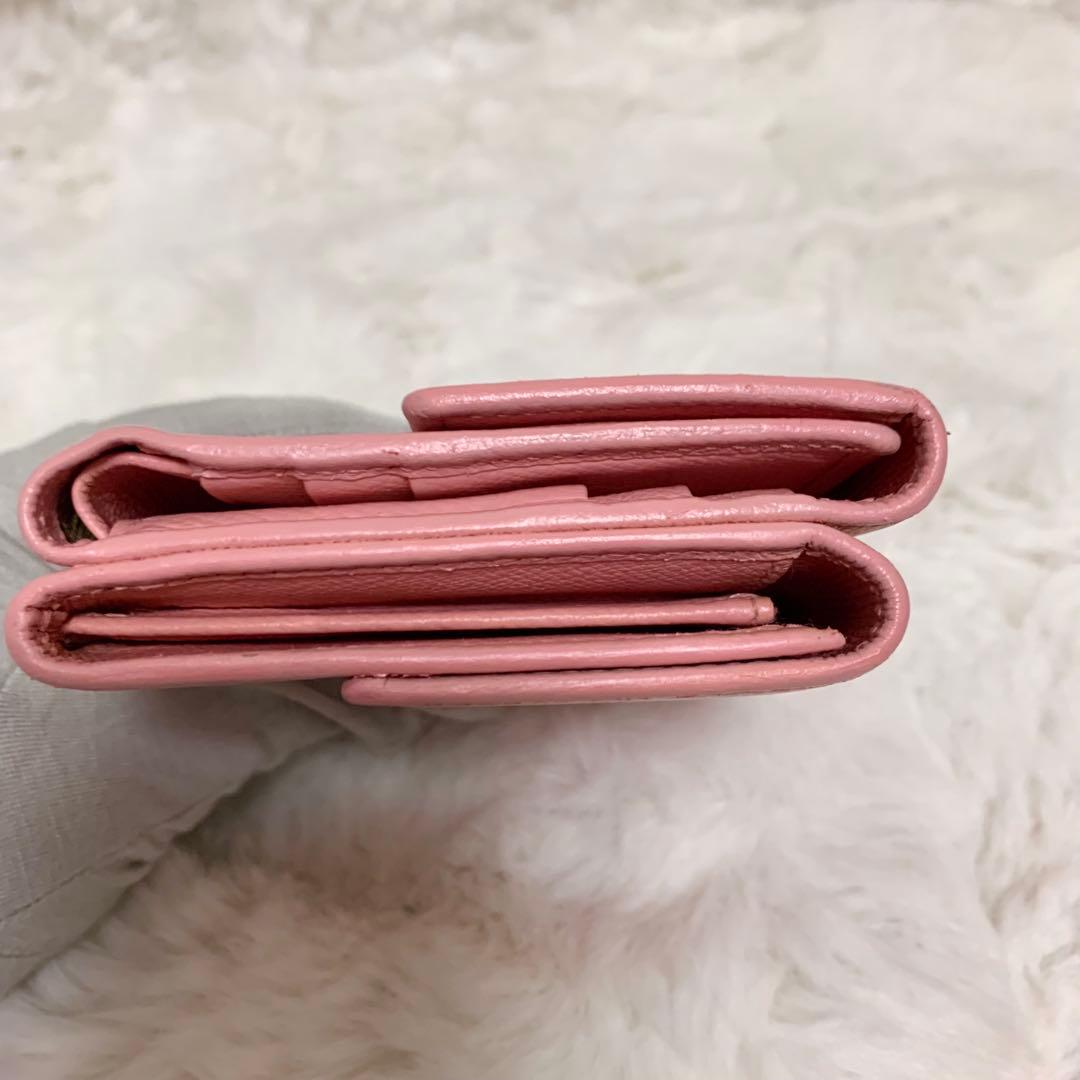 CHANEL 三つ折り ミニ 財布 ココボタン ピンク　レザー ケース