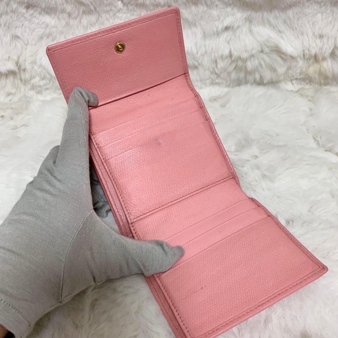 CHANEL 三つ折り ミニ 財布 ココボタン ピンク　レザー ケース